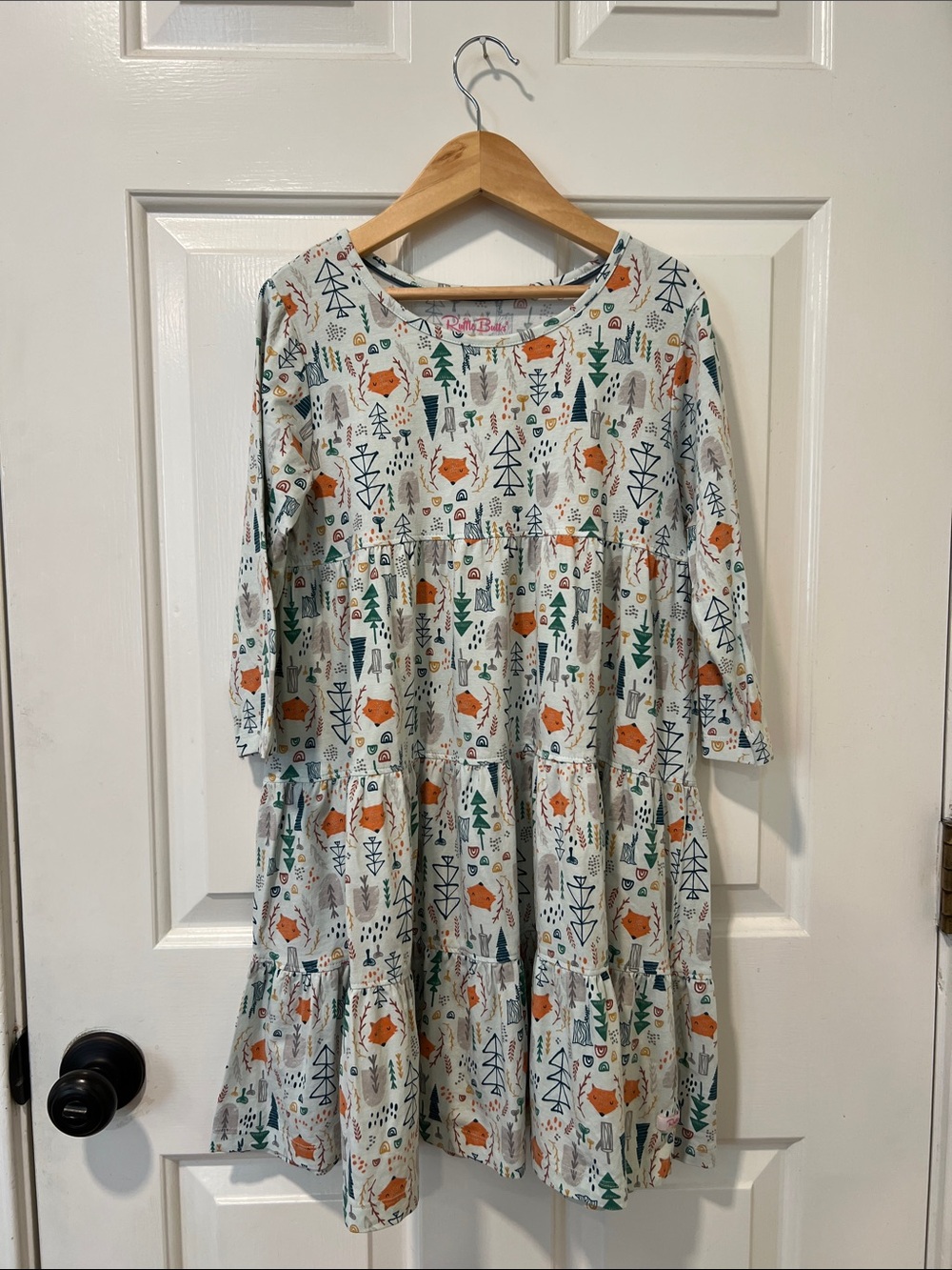 Ruffle Butts Cream Long Sleeve Tiered Dress with Foxes and Woodland Scene Print